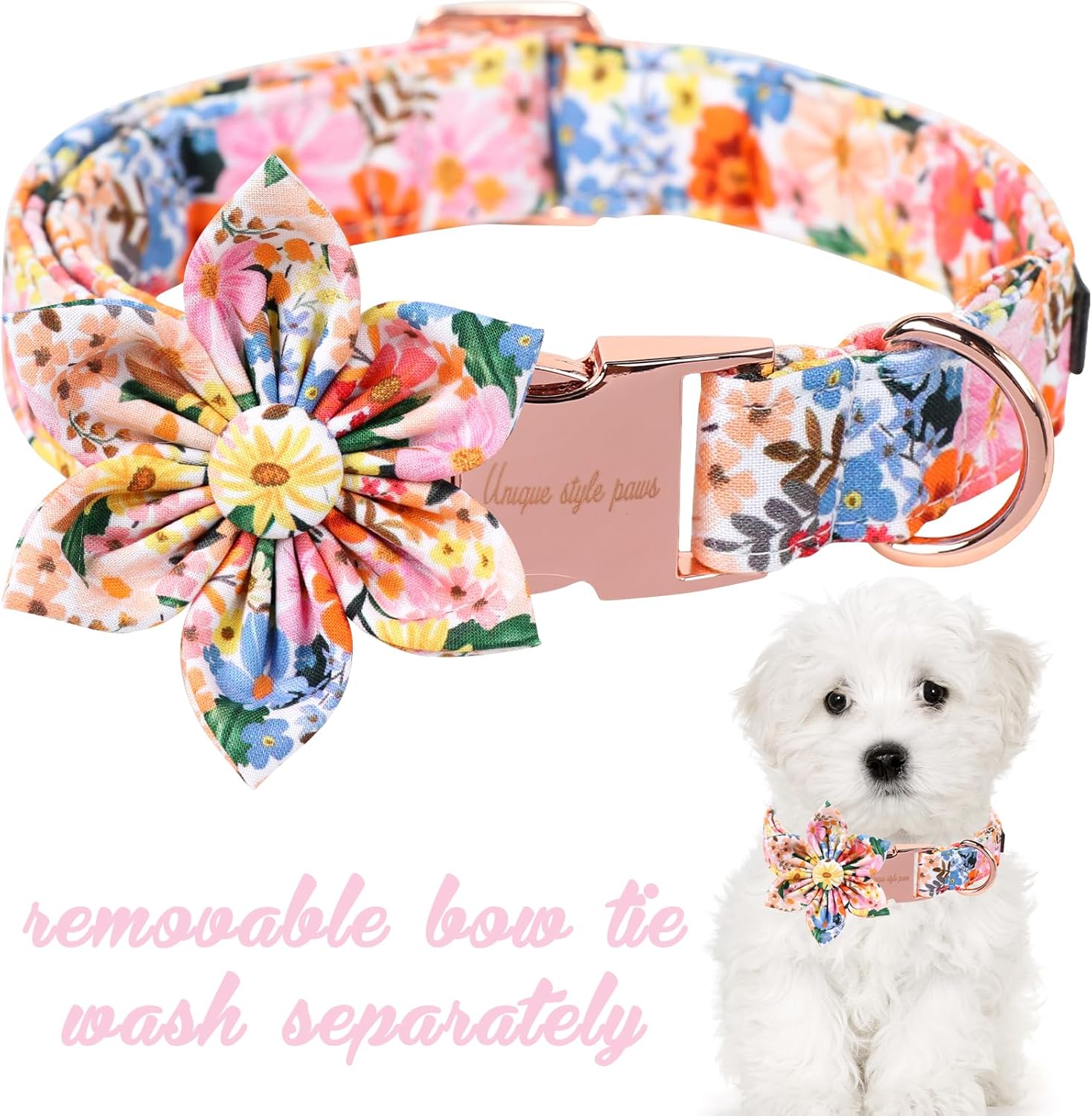Unique style paws Cartoon Dog Collar with Bow Spring Summer Puppy Collar with Flower for Small Medium Large Boys Girls Dogs