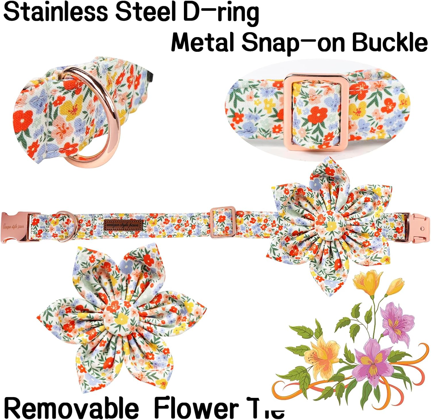 Unique Style Paws Summer Dog Collar with Floral Bow,Colorful Bow Tie Puppy Collar,Flower Pattern Dog Bow Collar for Small,Medium,Large Dogs&Cats