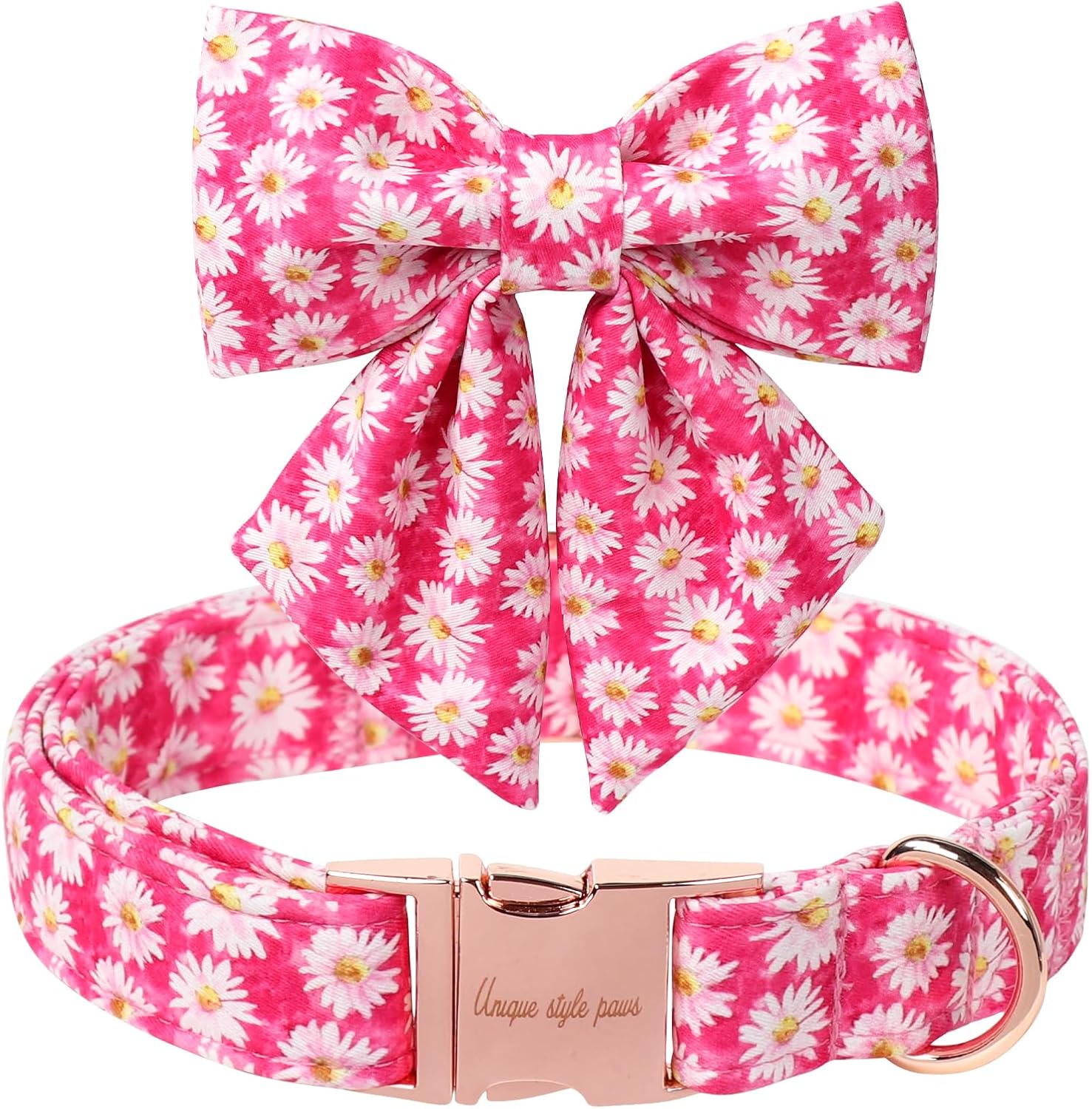 Unique style paws Cartoon Dog Collar with Bowtie Spring Summer Collar with Flower Rose Daisy for Small Medium Large Boys Girls Dogs