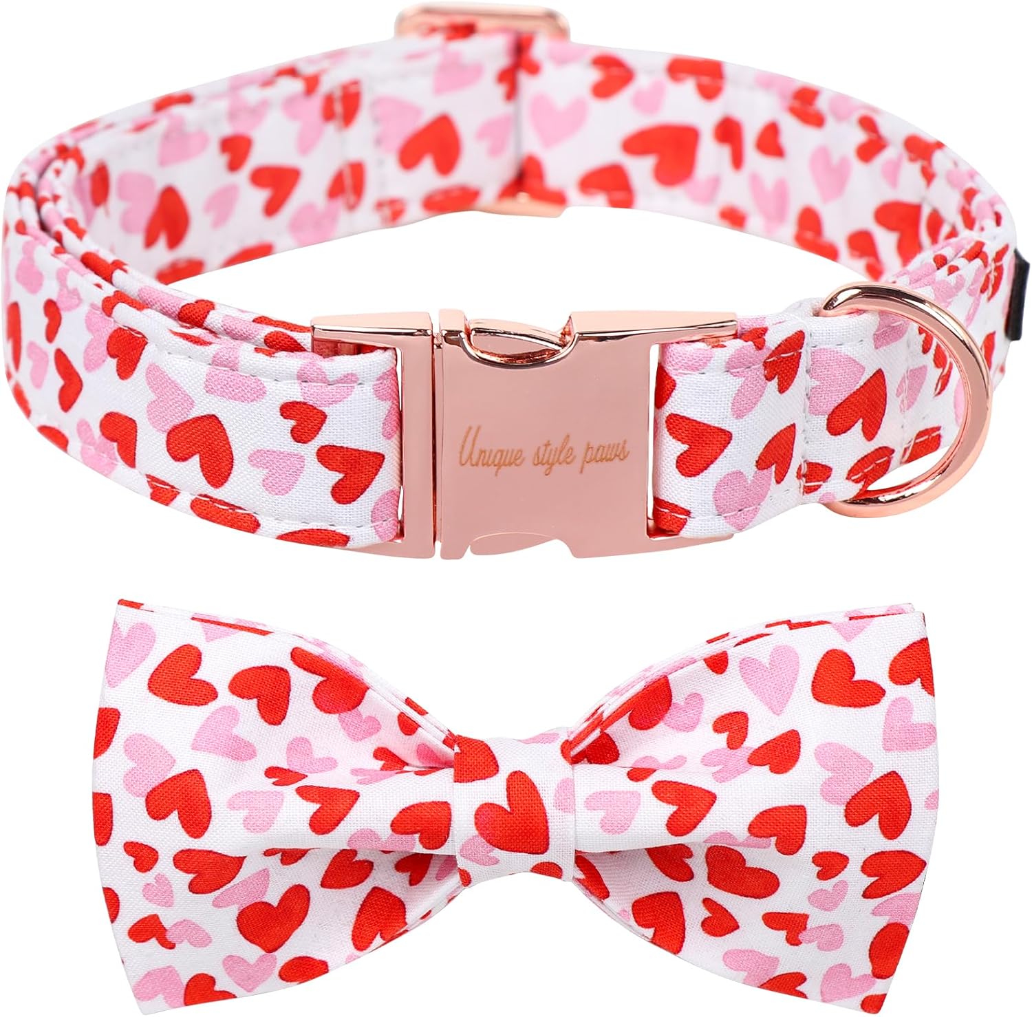Unique Style Paws Valentiene's Day Dog Collar with Bow Heart Print Cotton Dog Collars Collar for Small Medium Large Dogs New