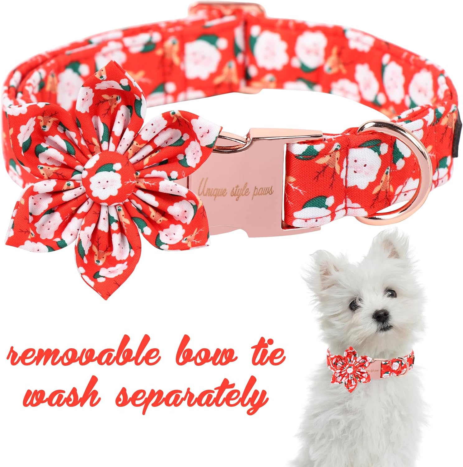 Unique Style Paws Christmas Day Dog Collar with Flower Bow Christmas Elk Man Cotton Puppy Collars for Small Medium Large Dogs