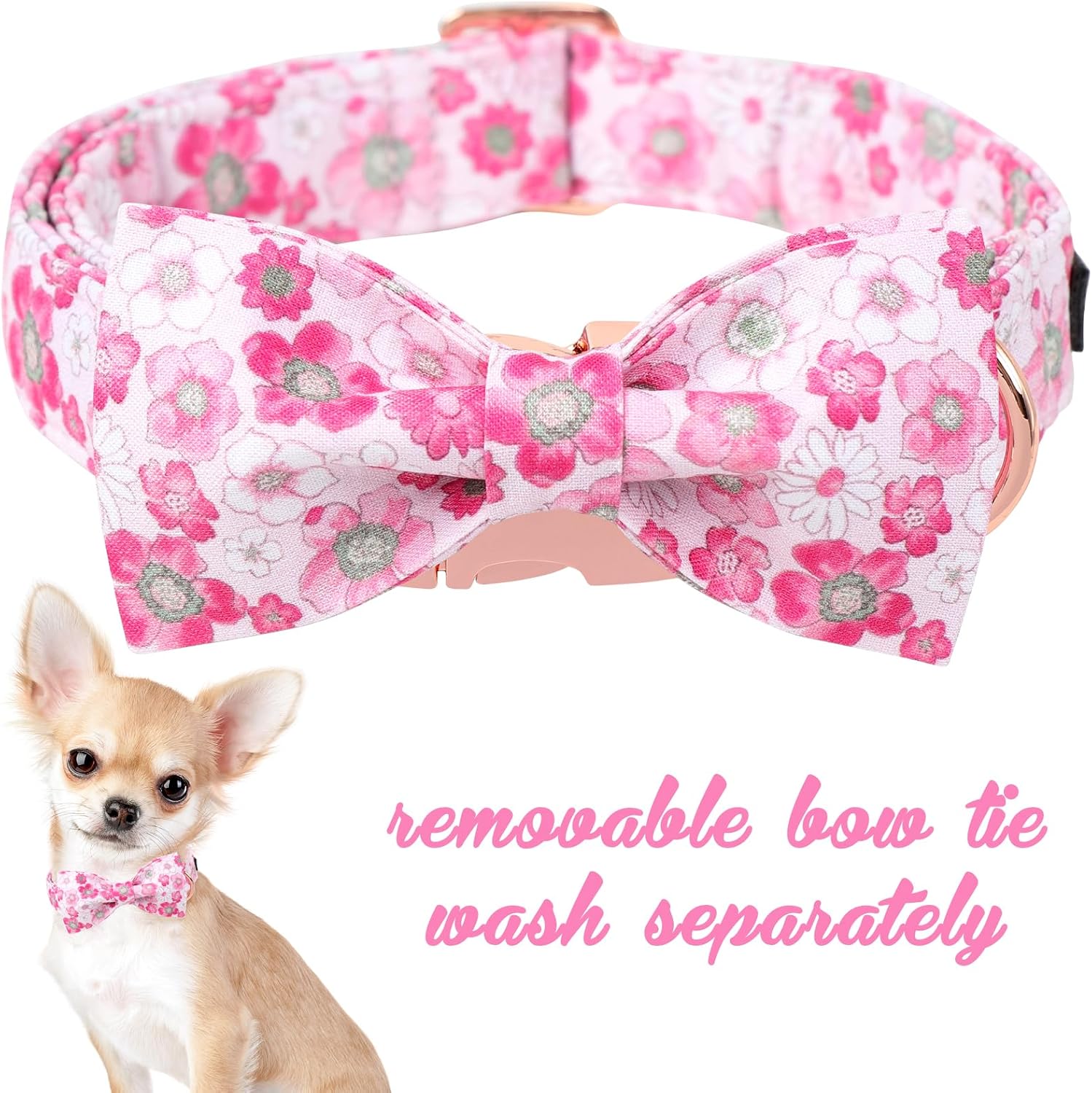 Unique Style Paws Summer Dog Collar with Bow, Lovely Bow Tie Dog Collar,Pink Flower Dog Bow for Girl,Boy Dogs,Cats