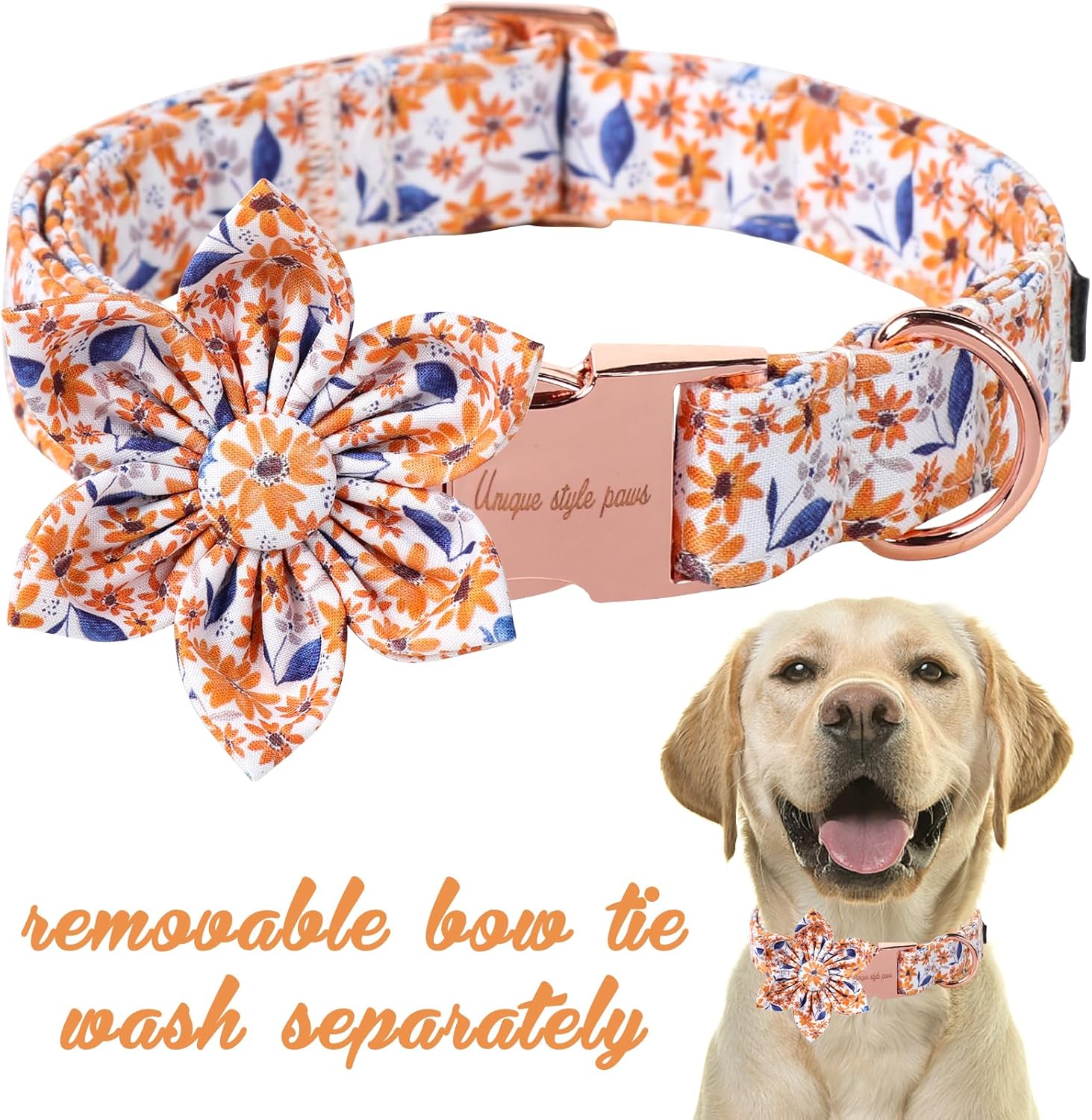 Unique Style Paws Autumn Leaf Collar with Flower Bow Blue Leaf Flower Cotton Dog Collars for Small Medium Large Dogs