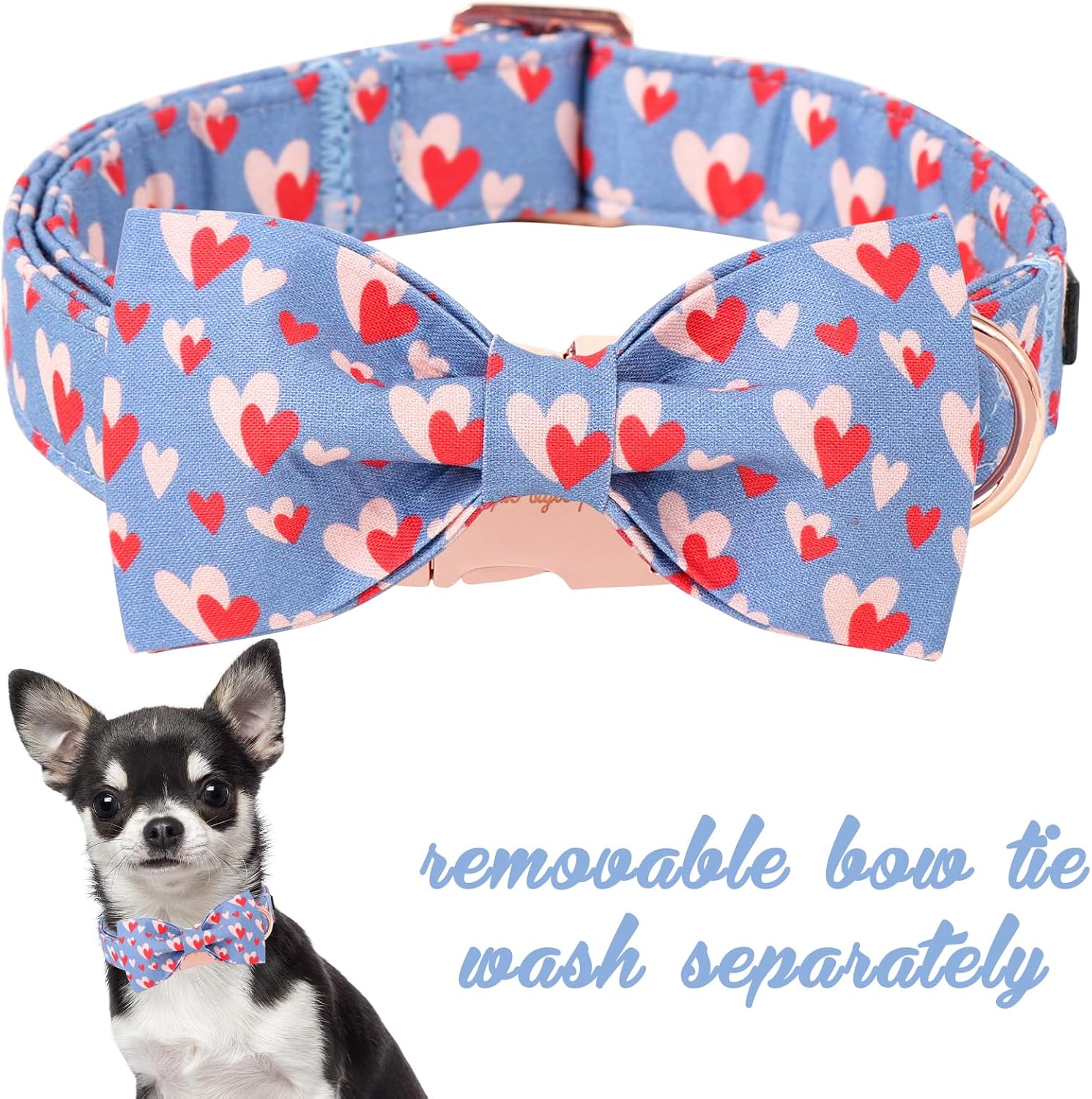 Unique style paws Valentine's Day Dog Collar with Bow Tie Red Blue Pink Heart Love Puppy Collar Best Gothic Style Gift for Small Medium Large Boys Girls-L