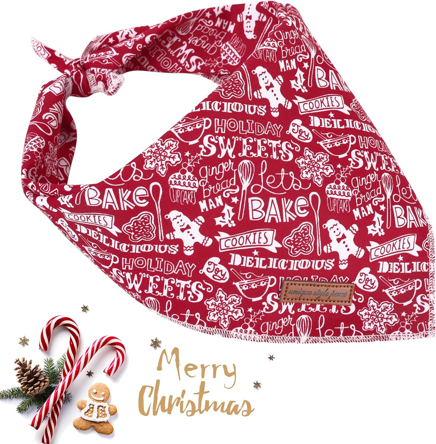 Unique style paws Christmas Dog Bandanas Cotton Winter Gingerbread Snowman Washable Triangle Dog Scarfs for Small Medium Large Dogs-L
