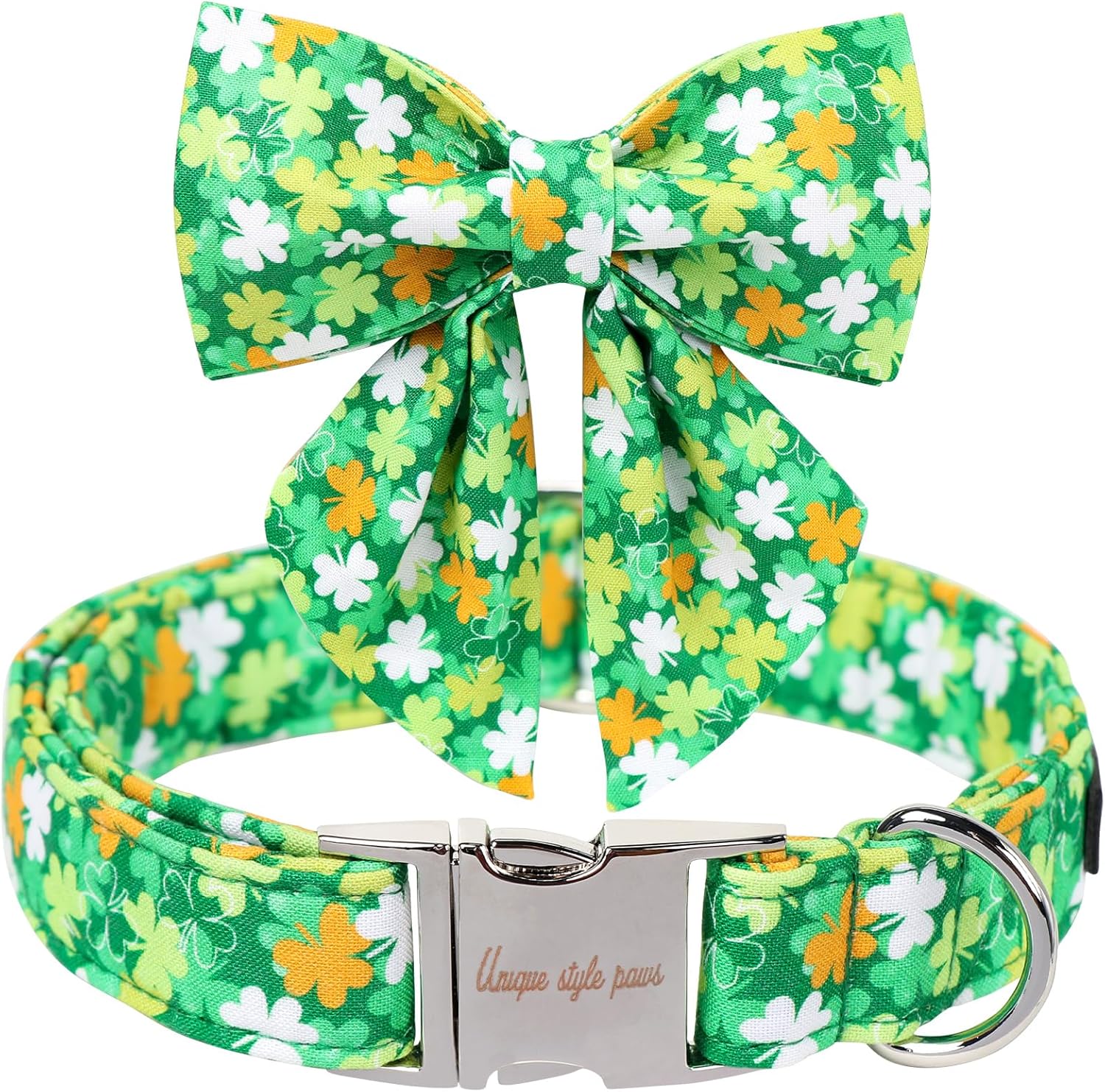Unique style paws St. Patrick's Day Dog Collar with Bow Clover Collar with Flower for Small Medium Large Boys Girls Dogs