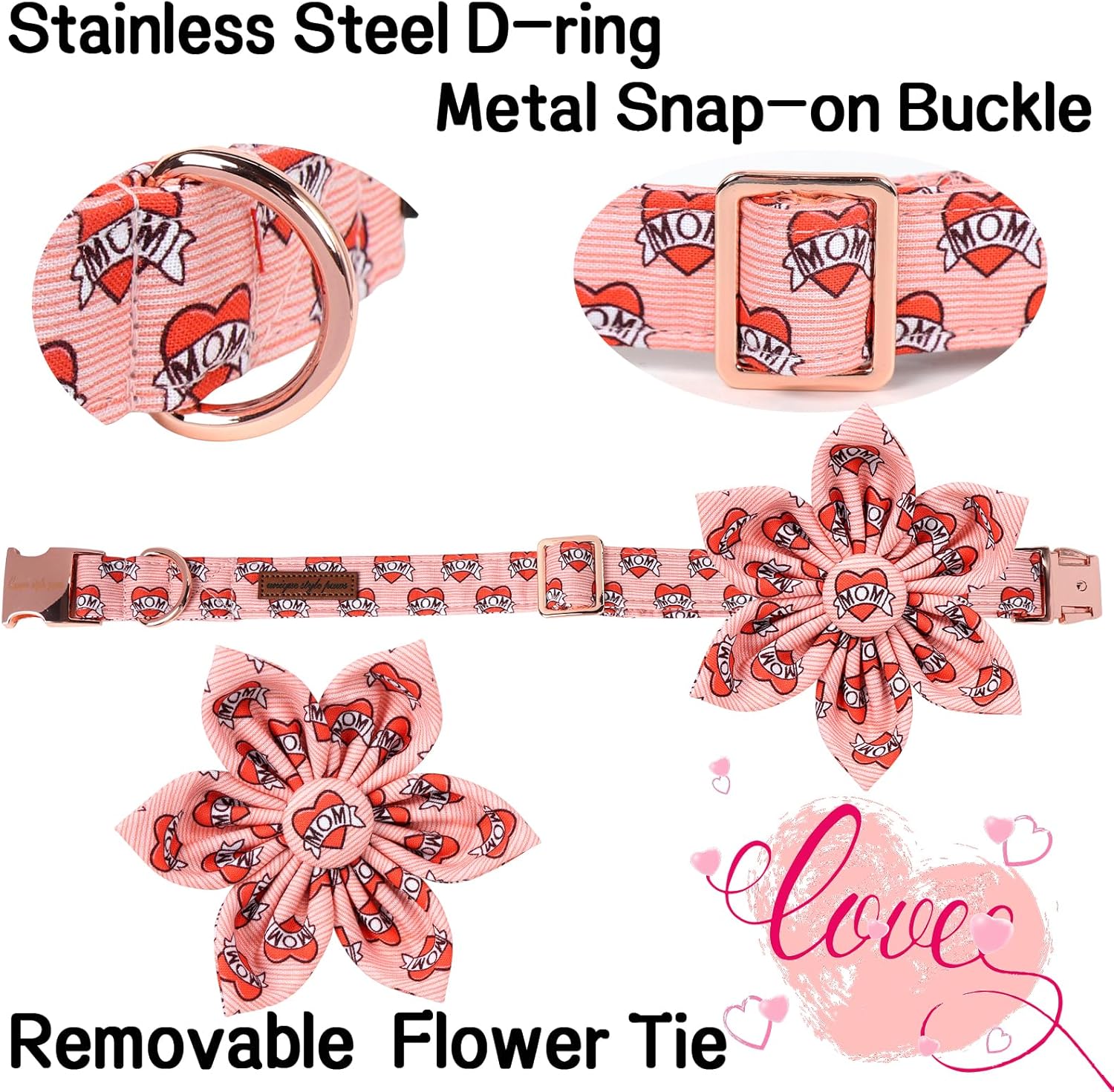 Unique Style Paws Valentiene's Day Dog Collar with Flower Heart Print Cotton Dog Collars Collar for Small Medium Large Dogs New