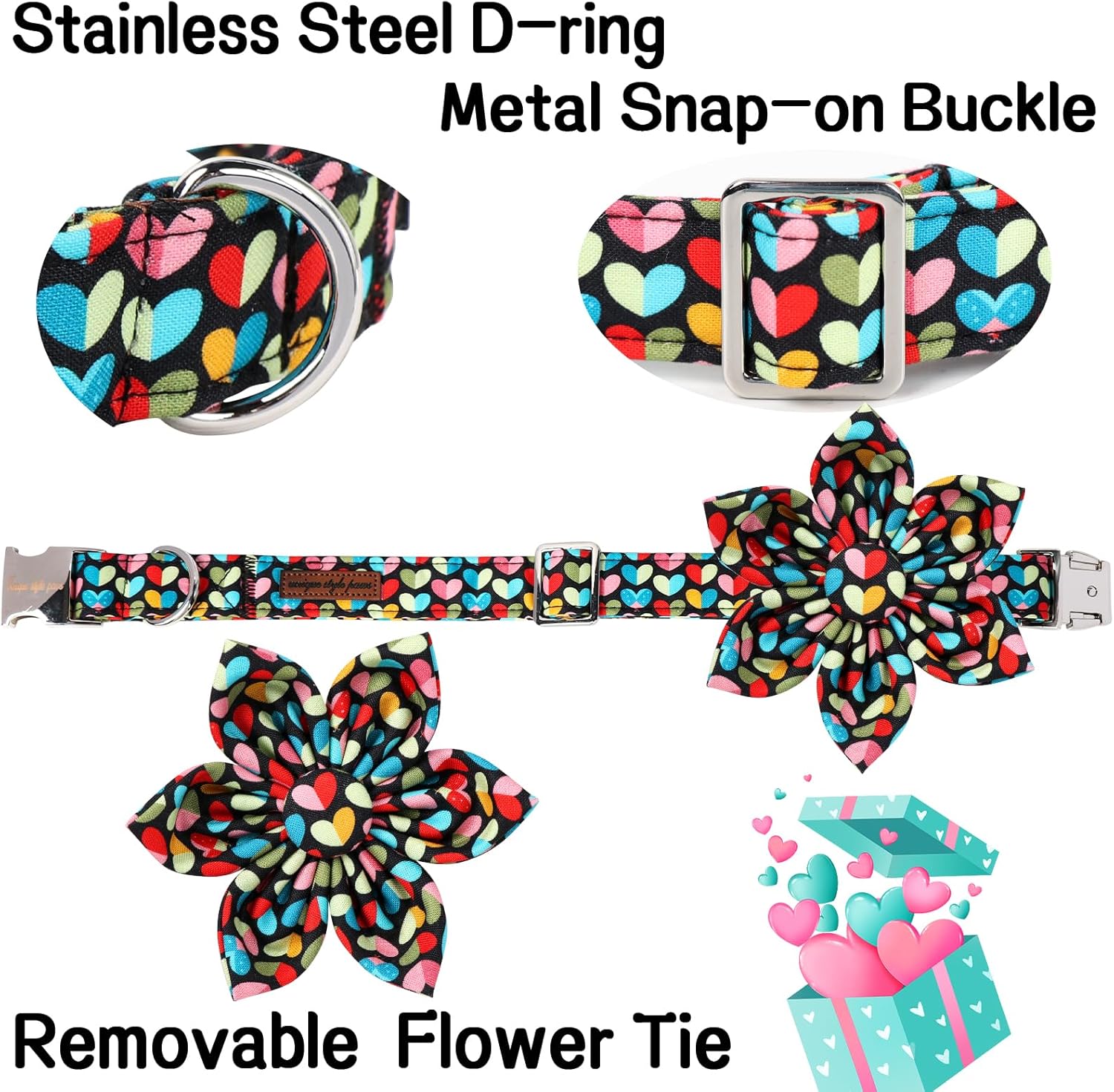 Unique Style Paws Valentine's Dog Collar with Flower Colorful Heart Love Dog Collars for Small Medium Large Dog New