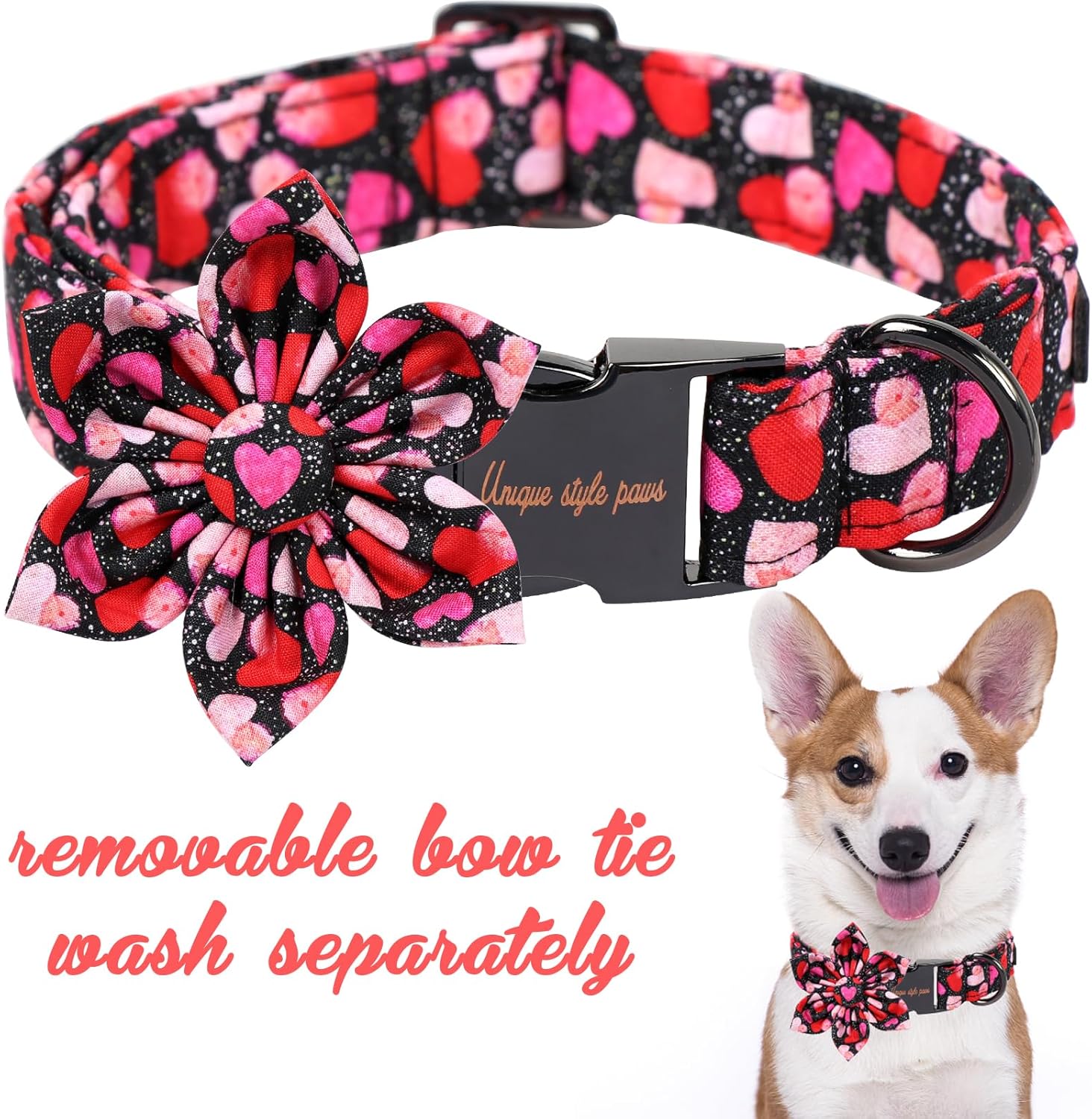 Unique Style Paws Valentine's Dog Collar with Flower Colorful Heart Love Dog Collars for Small Medium Large Dog New