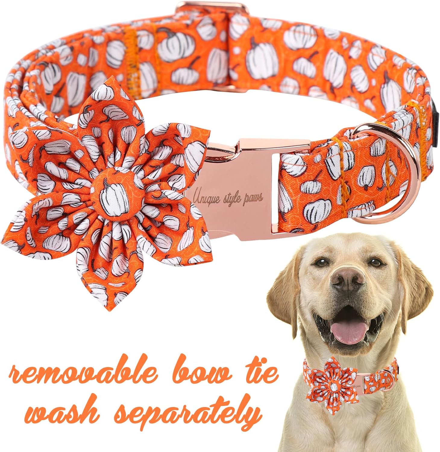 Unique Style Paws Halloween Day Dog Collar with Flower Bow Line Pumpkin Cotton Dog Collars for Small Medium Large Dogs