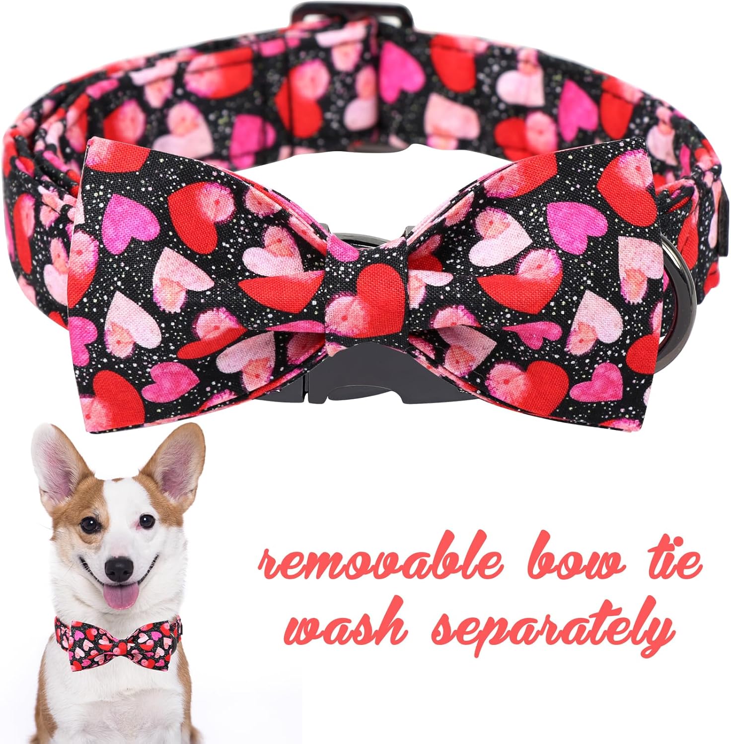 Unique Style Paws Valentine's Dog Collar with Bow Colorful Heart Love Dog Collars for Small Medium Large Dog New