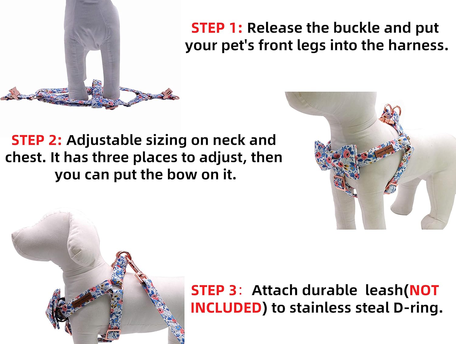 Unique style paws Dog Harness Adjustable Harnesses Durable Hardware with Comfortable Bowtie for Small Medium Large Dogs