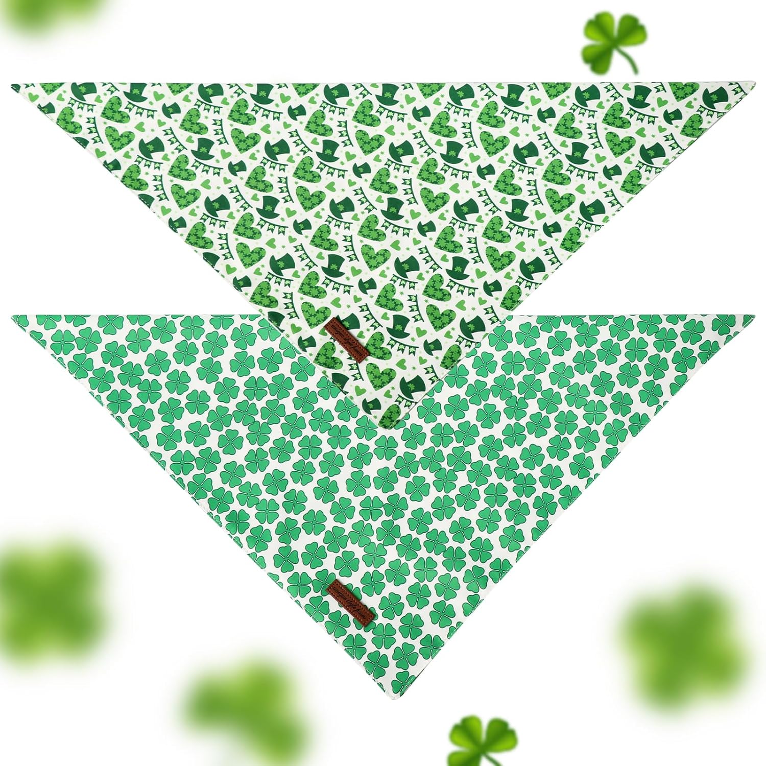 Unique Style Paws Dog St. Pat Bandanas 2Pcs Washable Cotton Triangle Green Clover Magic Hat Dog Scarfs for Small Medium Large Dogs and Cats