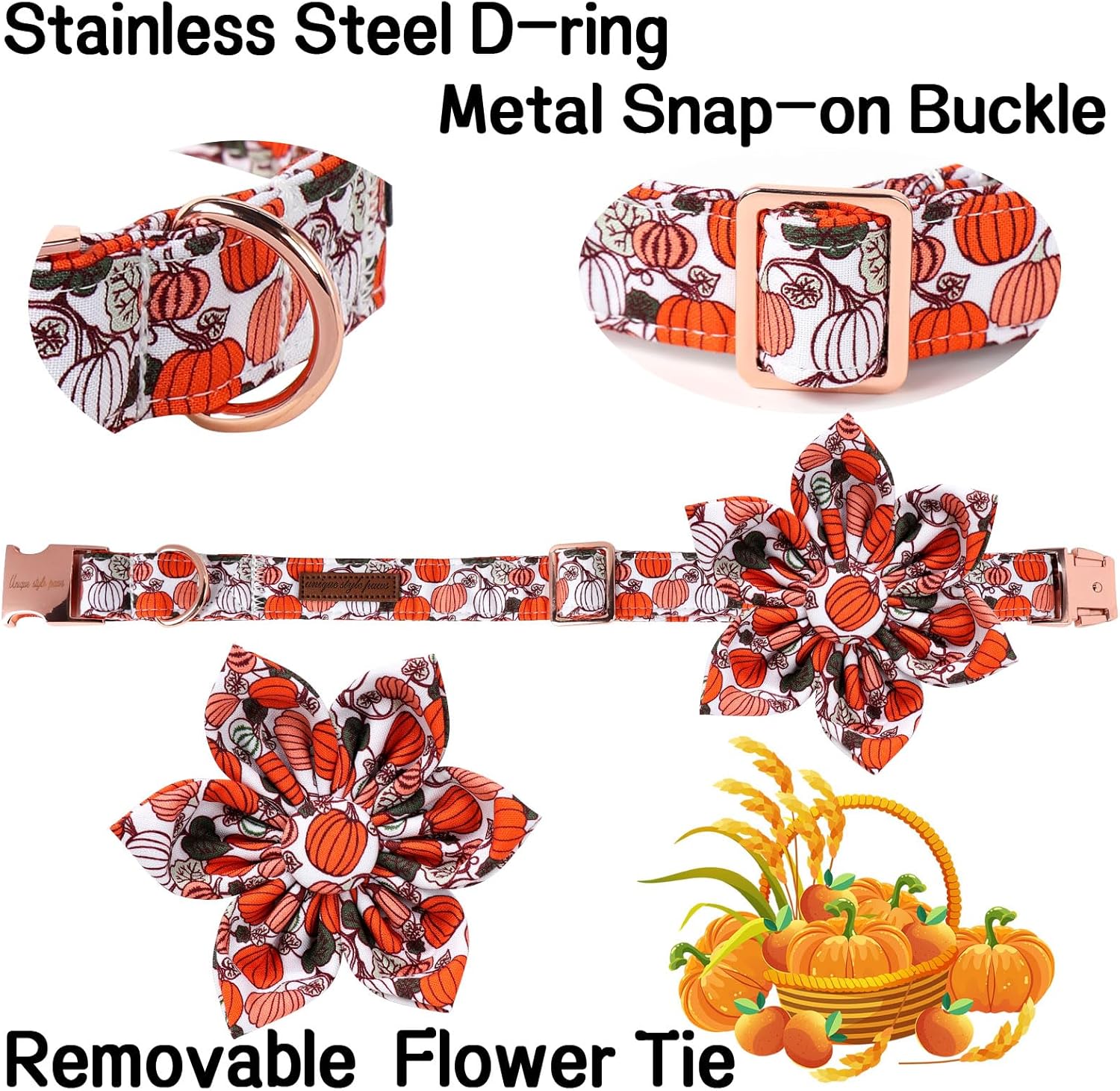 Unique Style Paws Halloween Day Dog Collar with Flower Bow Pumpkin Cotton Dog Collars for Small Medium Large Dogs