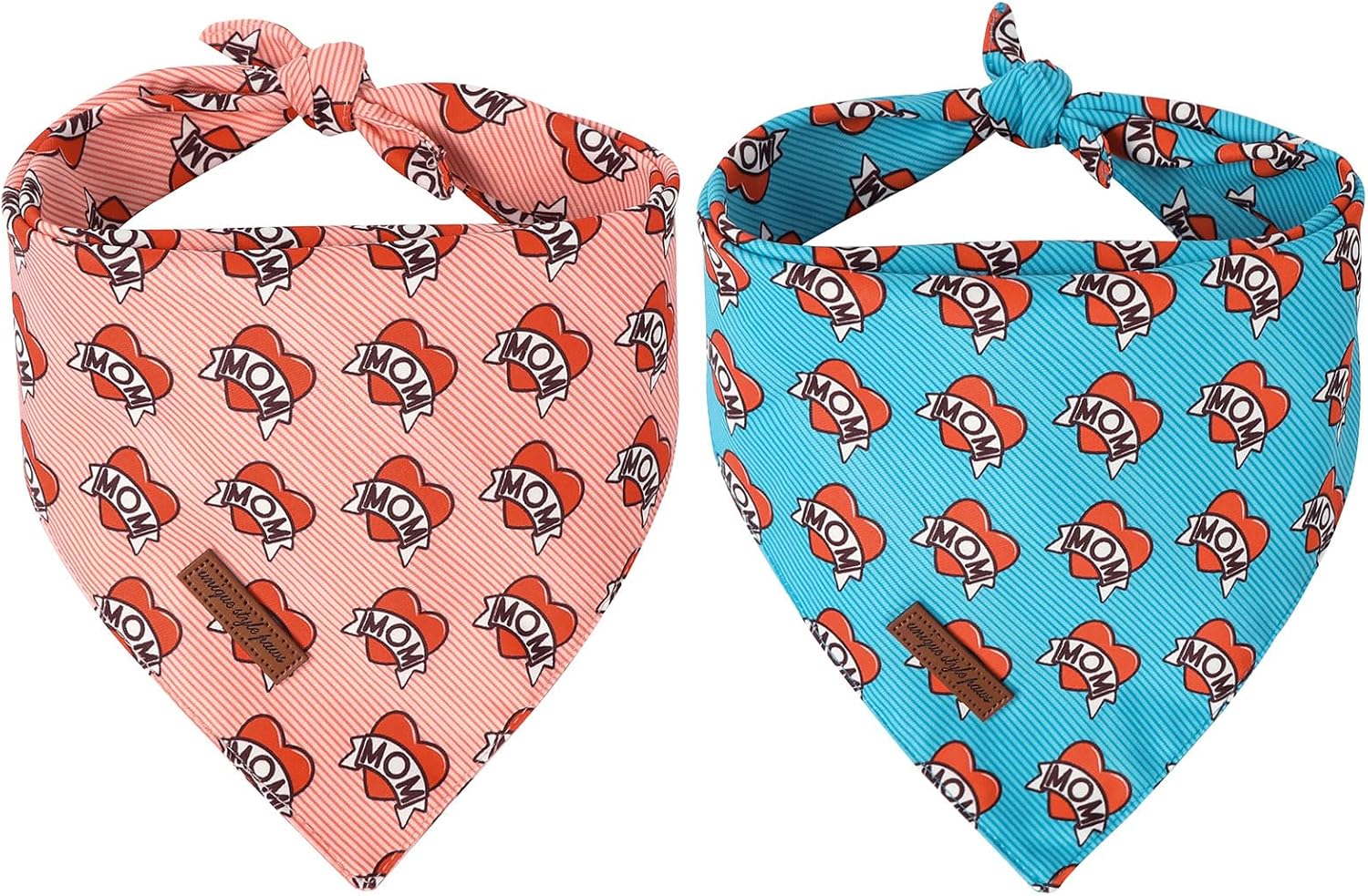 Unique Style Paws Dog Valentine's Day Bandanas 2Pcs Washable Cotton Triangle Love Heart Dog Scarfs for Small Medium Large Dogs and Cats