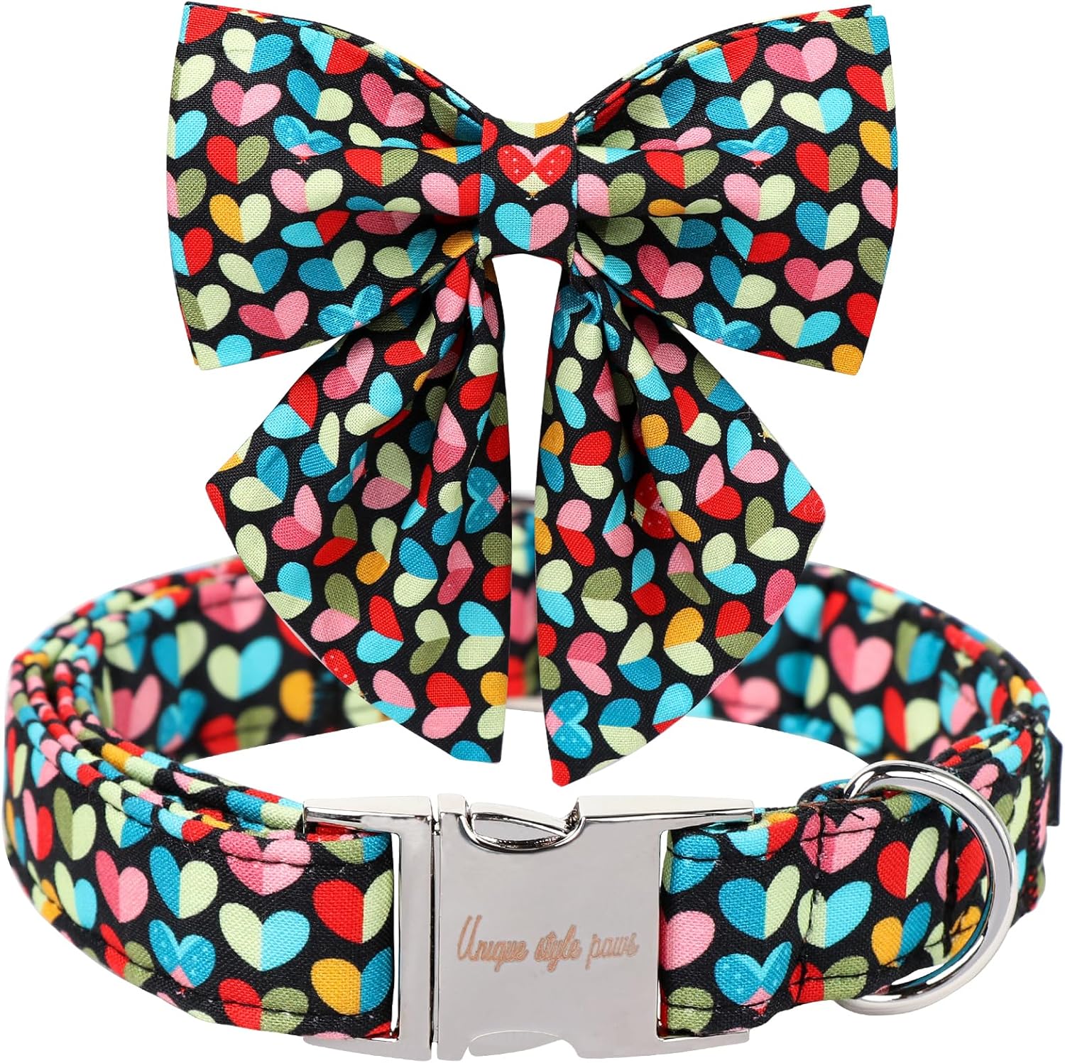 Unique Style Paws Valentine's Dog Collar with Bow Colorful Heart Love Dog Collars for Small Medium Large Dog New