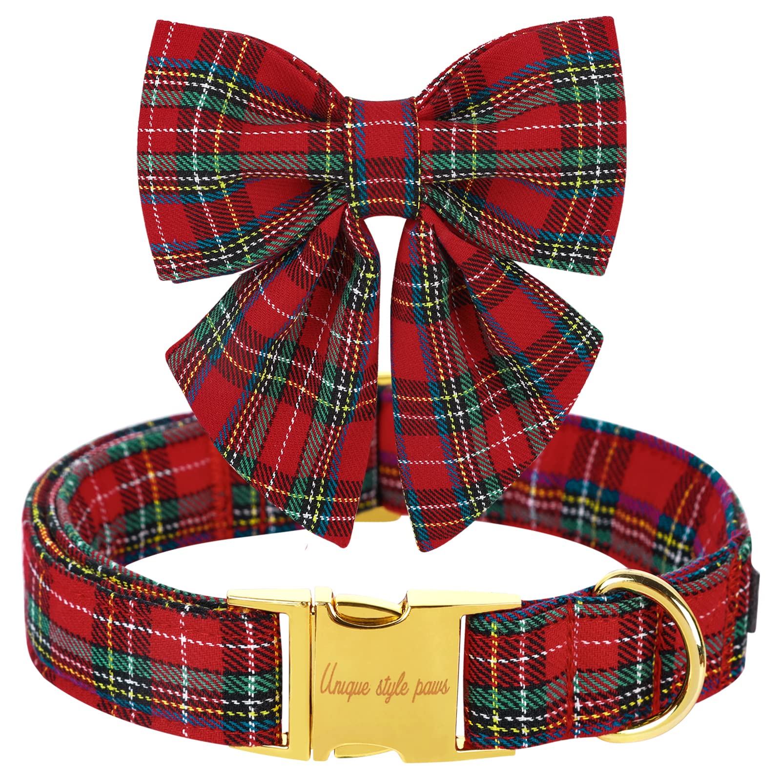 Unique style paws Christmas Dog Collar with Bow Tie Scottish Plaid Puppy Collar for Small Medium Large Dogs as Holiday Autumn Winter Gifts