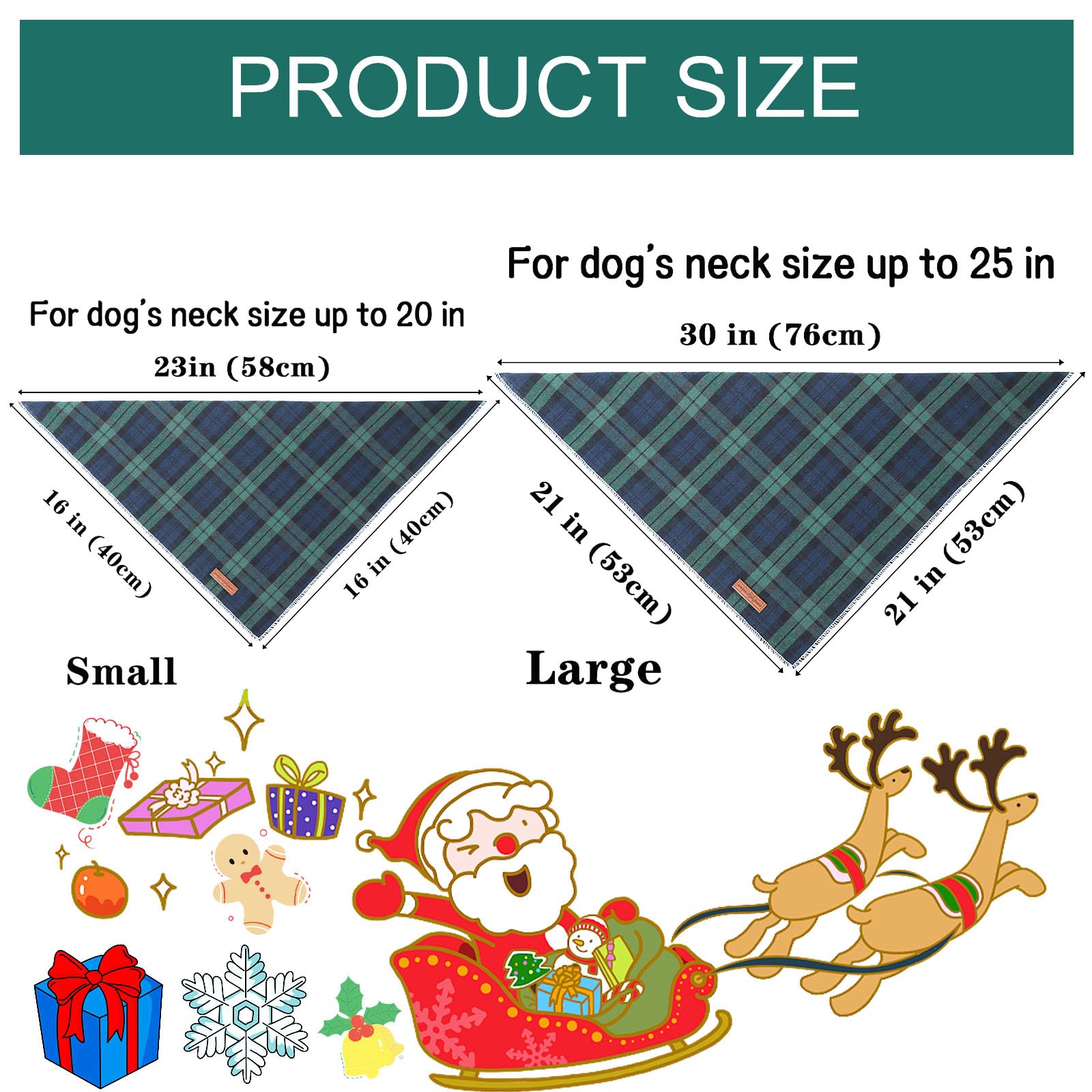 Unique Style Paws Dog Christmas Bandanas 1PC Washable Cotton Triangle Green Plaid Dog Scarfs for Small Medium Large Dogs and Cats