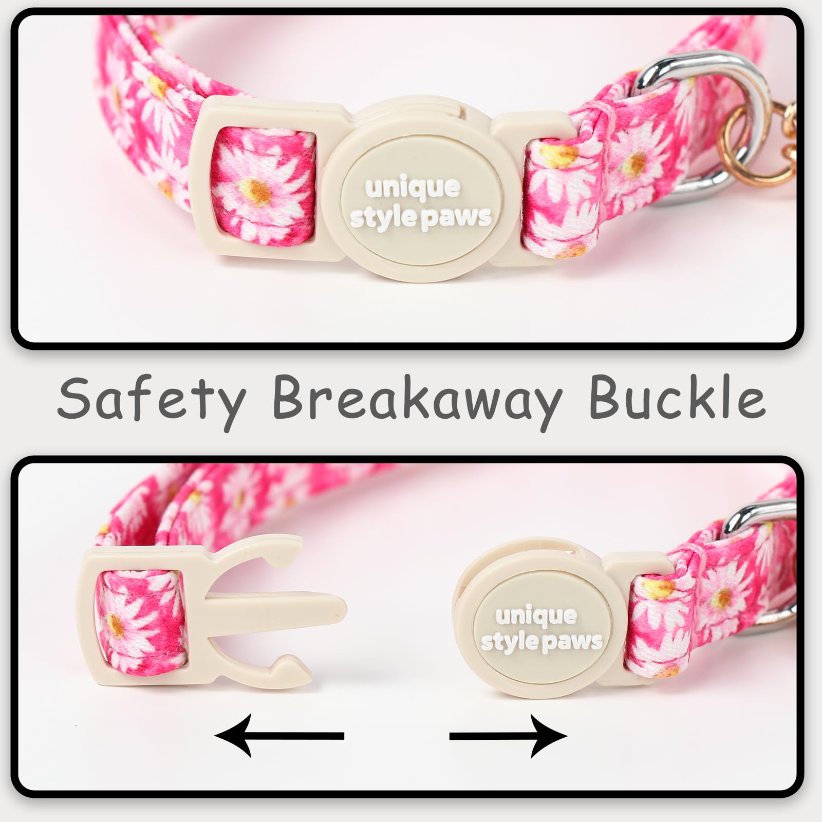 Unique style paws 2 Pack Spring Summer Kitten Collar Breakaway with Bell&Pendant, Adjustable Safety Rose Daisy Flower Cat Cotton Collar for Girl Boy Cat and Small Pet