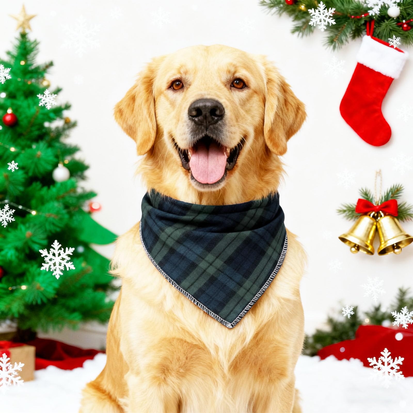 Unique Style Paws Dog Christmas Bandanas 1PC Washable Cotton Triangle Green Plaid Dog Scarfs for Small Medium Large Dogs and Cats