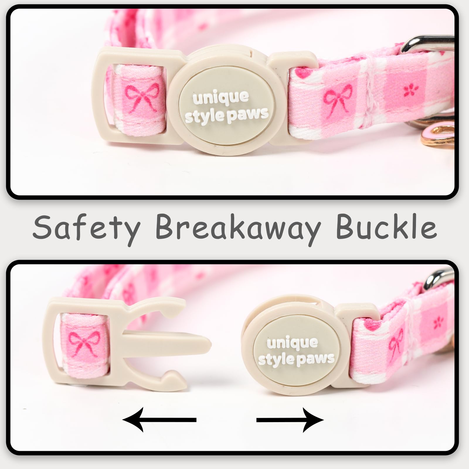 Unique style paws 2 Pack Valentine Kitten Collar Breakaway with Bell&Pendant, Adjustable Safety Colorful Love Heart Pink Bow Cat Cotton Collar for Girl Boy Cat and Small Pet