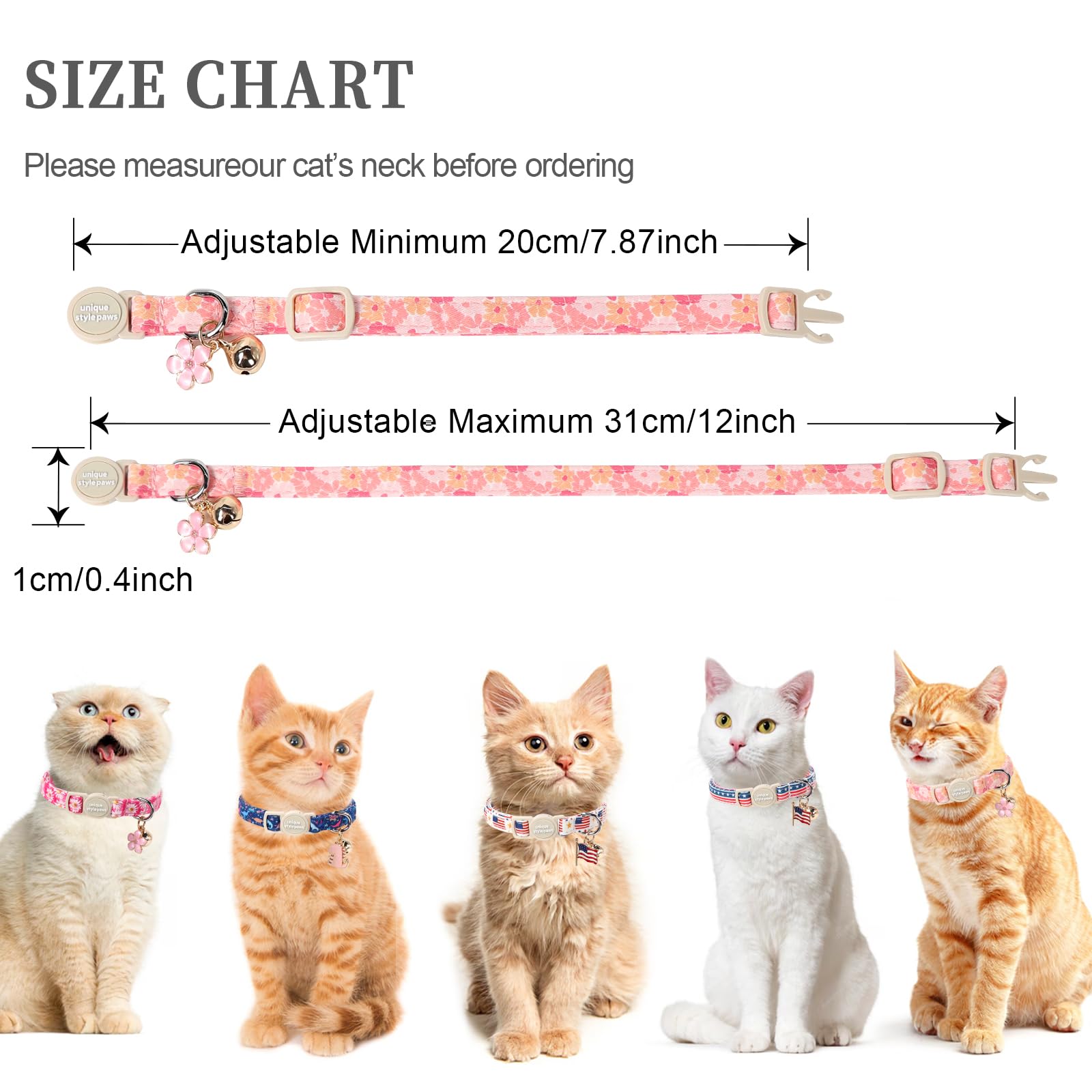Unique style paws 2 Pack Spring Summer Kitten Collar Breakaway with Bell&Pendant, Adjustable Safety Rose Daisy Flower Cat Cotton Collar for Girl Boy Cat and Small Pet