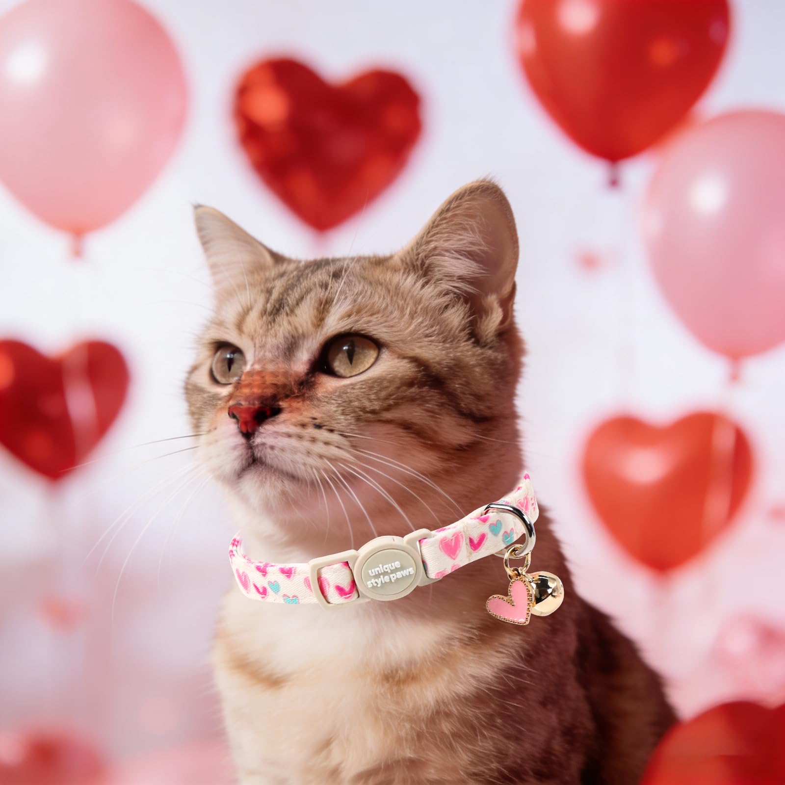 Unique style paws 2 Pack Valentine Kitten Collar Breakaway with Bell&Pendant, Adjustable Safety Colorful Love Heart Pink Bow Cat Cotton Collar for Girl Boy Cat and Small Pet